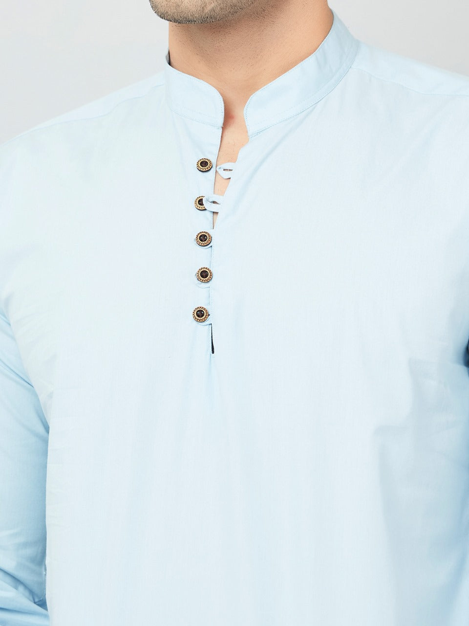 Louis Monarch Men Solid Sky Blue Pure Cotton Straight Short Kurta